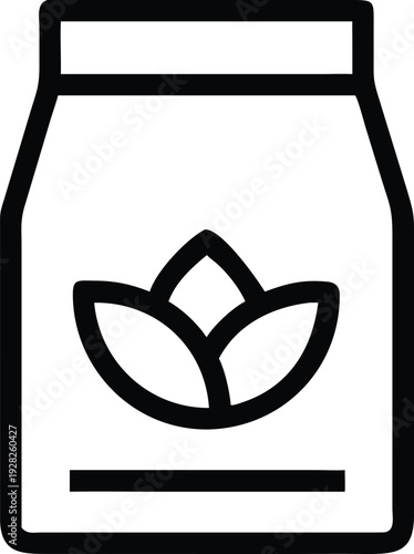 Outline Icon Representing Natural Herbal Ingredients Pouch Packaging with Three Leaves