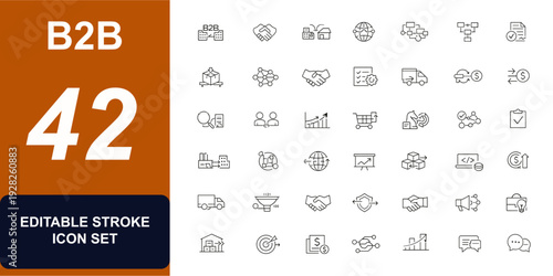 B2B web icons in line style. Enterprise trade, partnership deal, supply chain, business growth, agreement contract, corporate strategy, handshake set. Editable stroke. Vector illustration.