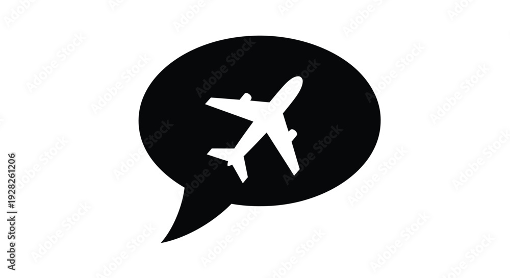 Fototapeta premium Airplane inside a speech bubble a striking black silhouette