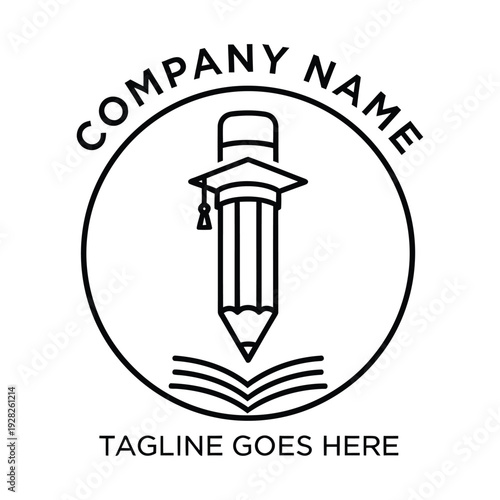 Education Logo Design Line Art Vector Illustration.