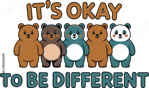 Diverse group of cute bears promoting individuality and self-acceptance