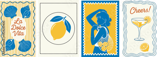 colorful stickers with lemon theme and italian phrases