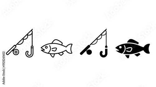 Four clear icons show a fishing rod and a fish, representing the sport of angling.