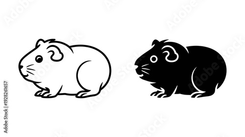 A cute and chunky guinea pig depicted in a friendly cartoon style, both outlined and solid.