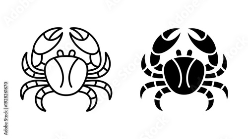 A detailed and stylized crab creature, presented as both an outline and a solid black icon.
