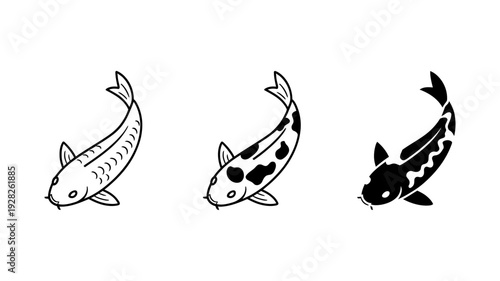A collection of three elegant koi fish icons showcasing different patterns and styles.