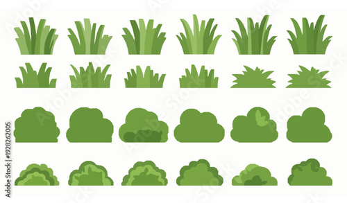 Minimal flat grass and shrub landscape icon vector pack