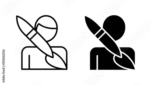 A minimalistic line and solid icon set depicts an artist or creative person holding a paintbrush.