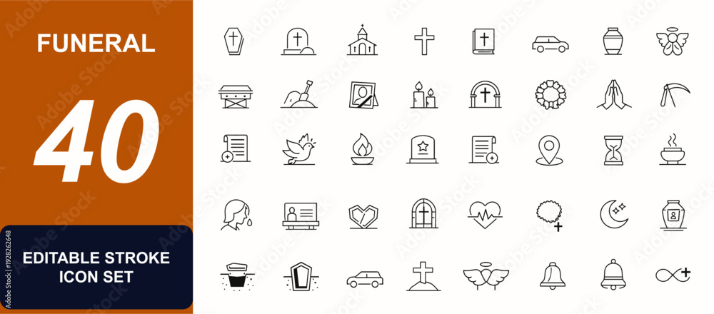 Φωτογραφία Funeral and death web icons in line style