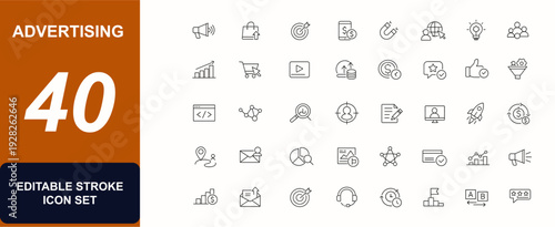 Digital Marketing web icon in line style. Ecommerce growth, social media strategy, online advertising, content analytics, feedback network set. Editable stroke. Vector illustration.