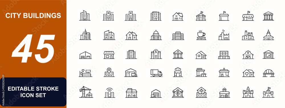 Fotografie Building web icons in line style
