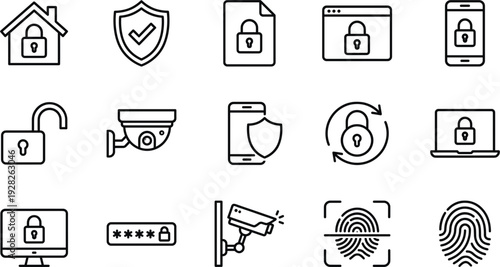 Minimalist Line Art AI Ethics Justice and Regulation Icons Vector Set with Neural Hand Circuit Scale and Digital Gavel for Responsible AI Law and Governance Designs