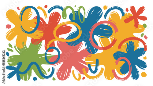 Abstract Colorful Paint Splashes And Rings On White Keywords: abstract, art, background, bright