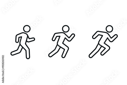 set of three hand drawn running man icons in simple outline style for fitness or sports design