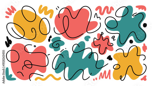 Abstract Organic Shapes With Black Line Art On White Keywords: abstract, art, background, black