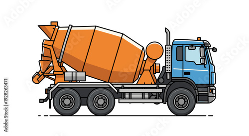 Blue Cement Mixer Truck Illustration.