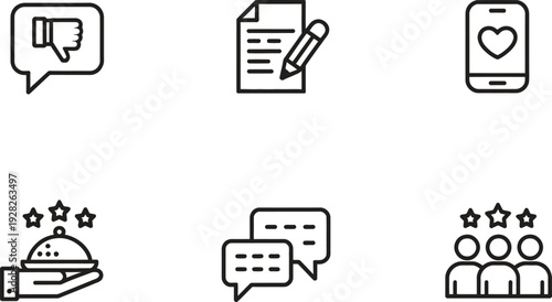 Customer Feedback and Service Rating Icons. Reviews, Star Quality, and Content Creation. Vector Illustration