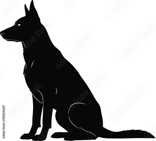 Black silhouette of a german shepherd dog sitting and looking to the left