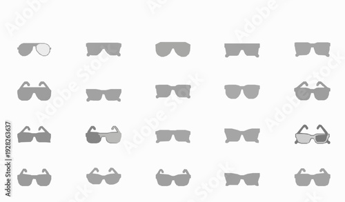 Editable Stroke Sunglasses Icon Set with Optical Glasses Outline Frames Vector Collection on White