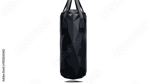 black punching bag with hand drawn low poly geometric style sports equipment illustration