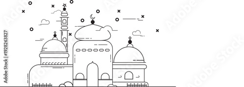 Islamic Mosque Line Art Vector – Ramadan Kareem & Eid Mubarak Background