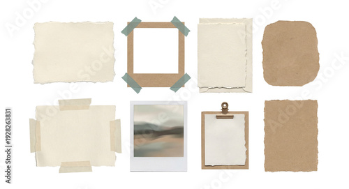 Soft neutral scrapbook labels and frames elements set.