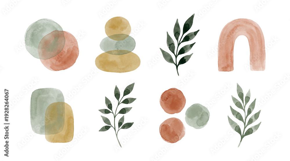 custom made wallpaper toronto digitalWatercolor mid-century abstract botanicals illustrations set.