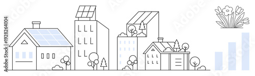 Sustainable living. Solar panels, green building design, and urban greenery for eco-friendly lifestyles. Sustainable housing offers renewable energy and eco-efficient solutions. For urban planning