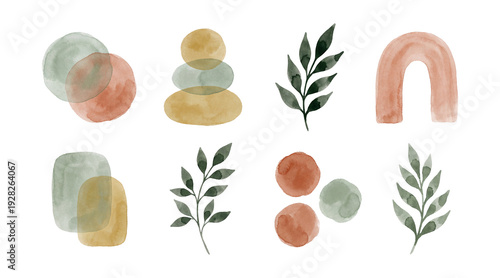 Wallpaper Mural Watercolor mid-century abstract botanicals illustrations set. Torontodigital.ca