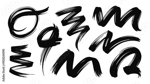 Black Brush Stroke Letters and Wavy Lines Keywords: abstract, art, black, brush, character