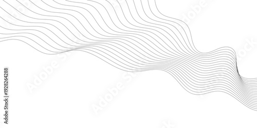 Elegant abstract background featuring a minimalist black linear wavy flow with multiple curved lines on a clean white backdrop for modern creative layouts and professional design projects.