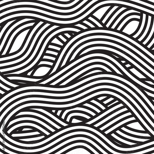 Black and White Wavy Interlaced Lines Abstract | Psychedelic Braided Wave Pattern Optical Illusion | Hypnotic Moire Weave Background Modern Design 