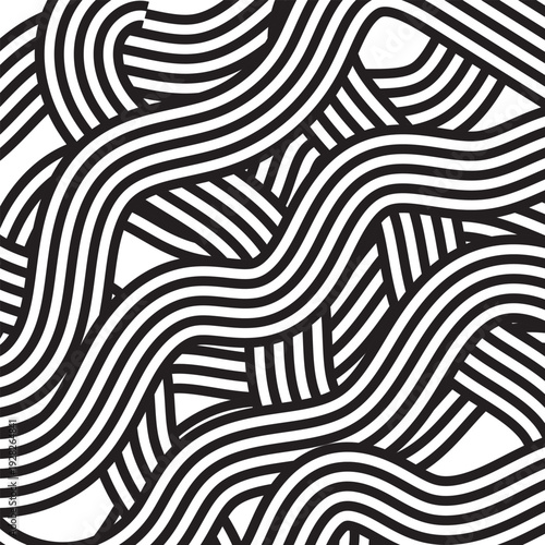 Black and White Interwoven Wavy Lines Abstract | Psychedelic Optical Illusion Braided Waves Pattern | Hypnotic Moire Weave Modern Background 