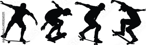 Skateboarder silhouettes set with athletes performing tricks and jumping on skateboards vector icons collection isolated on white background