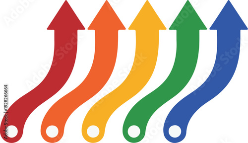 Colorful arrows pointing upwards in a row