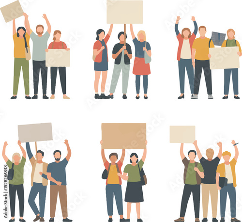 People holding signs and protesting with fists up