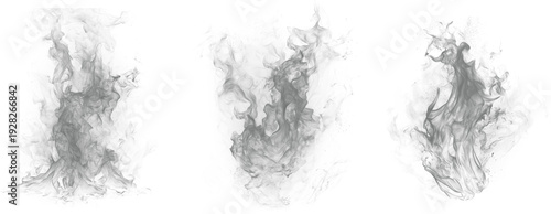 Grey smoke abstract art on transparent background