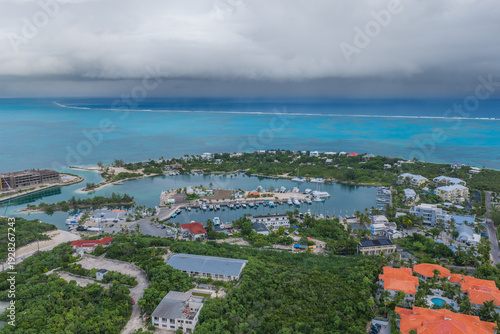 Stormy marina drone shot