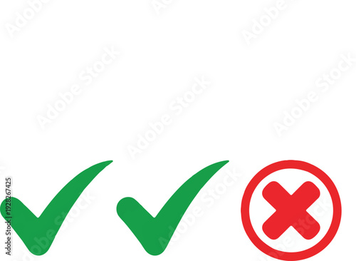 Green checkmarks and red cross icons for approval  symbols