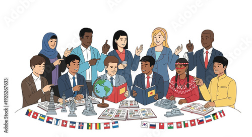 Diverse group of business professionals engaged in global discussion