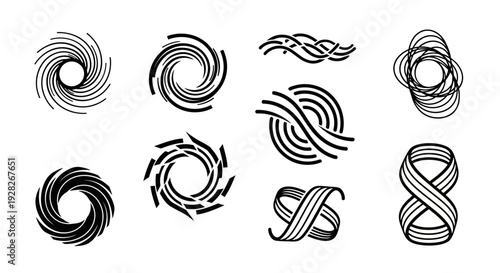 Abstract swirl shapes, line art design elements
