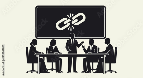 Business meeting with presentation on teamwork and collaboration.