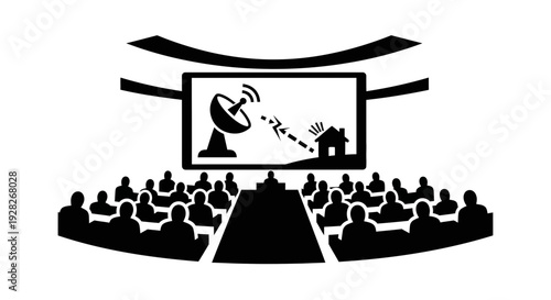 Audience watching presentation on satellite communication technology in auditorium.