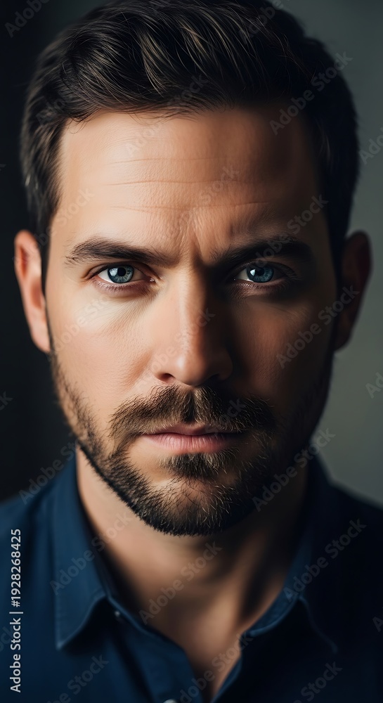 Obraz premium Intense Gaze - A Portrait of a Serious Man.