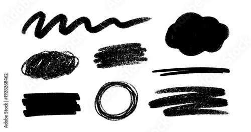 Sketchy highlight swashes and blobs doodle elements set.