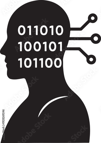 Futuristic digital human silhouette with data lines and abstract geometry, virtual reality and metaverse inspired concept, modern tech vector illustration.