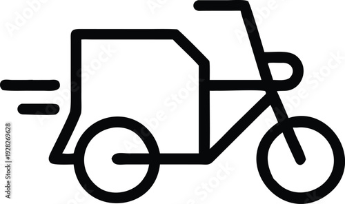 Speedy outline icon showcasing a delivery tricycle with cargo box and motion lines
