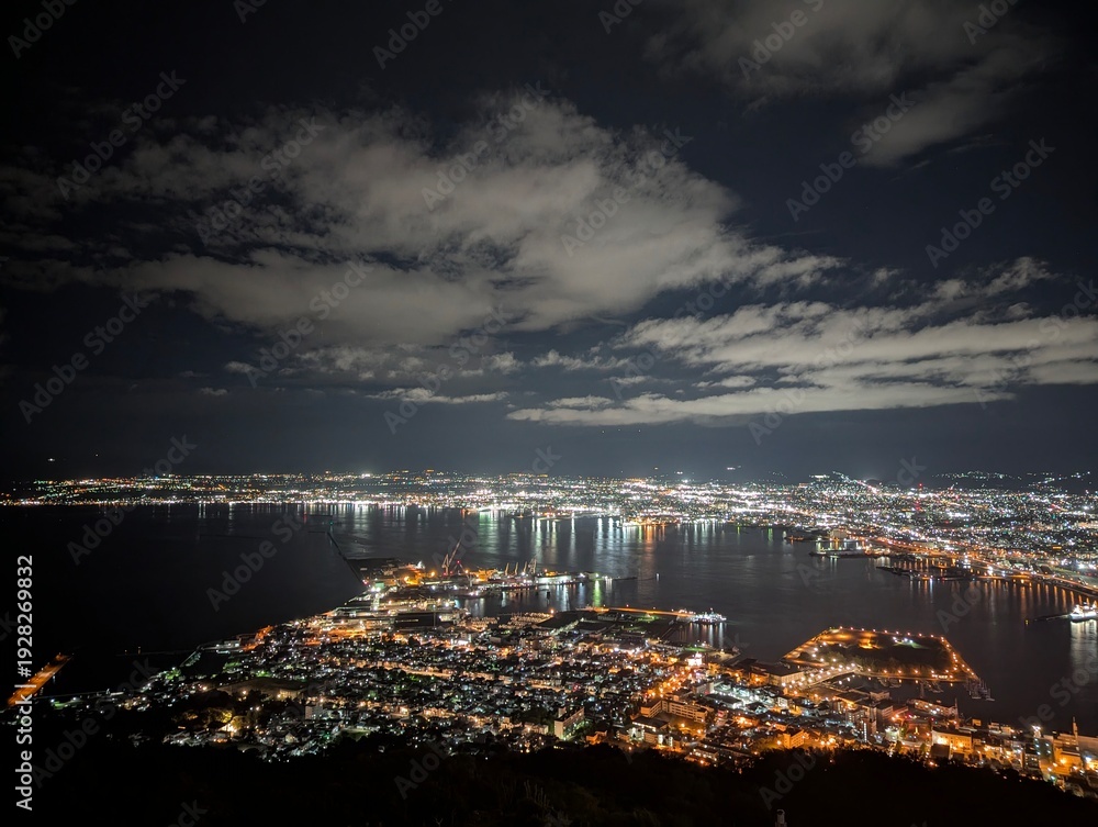 Obraz premium Stunning Night View of Hakodate City and Bay
