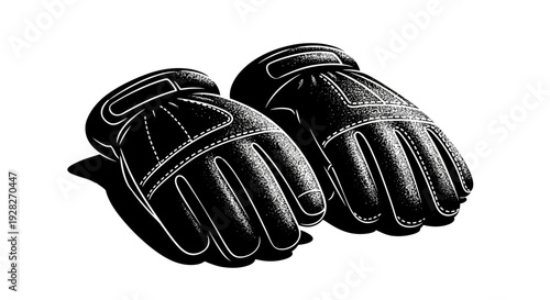 Pair of black leather gloves illustration isolated on white background copy space