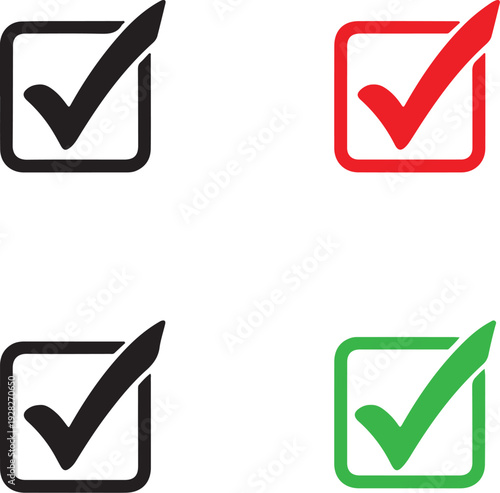 Check marks in black red and green squares
